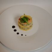 risotto, salmon, and parmesan layers